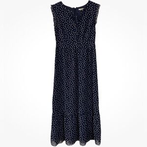 Boden Navy Blue Polka Dot sheer chiffon sleeveless frill maxi dress 6 long